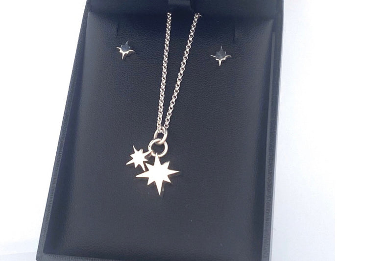 Silver Morning Star Studs & Necklace Gift Duo