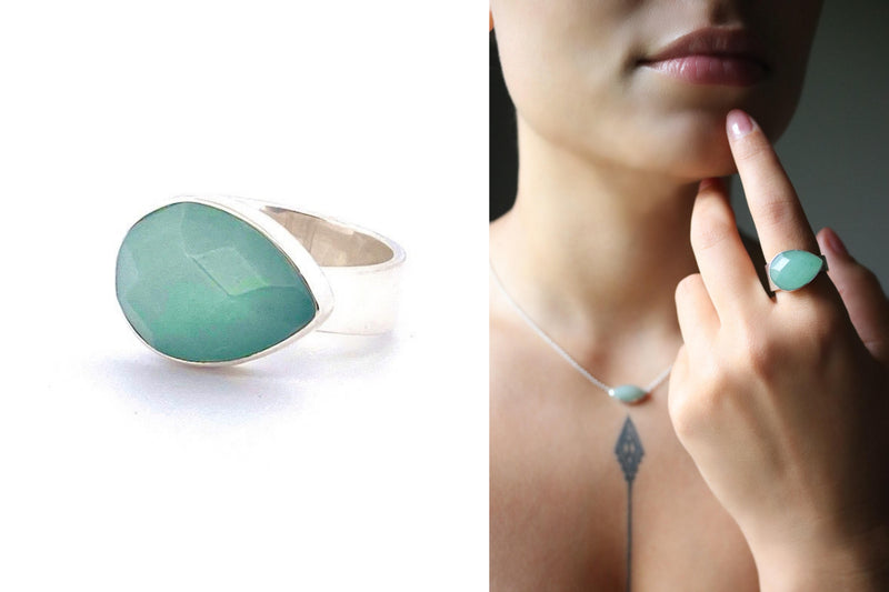 Sterling silver and green aventurine ring. - 50 eur. - Jewellery Gemstones  rings - QAF Ethnic Jewellery